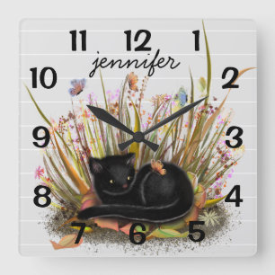 Horloge murale des papillons de chats noirs person