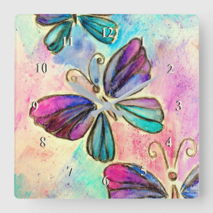 Horloge murale des papillons rose pourpre