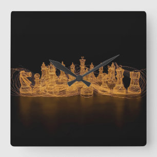 Horloge murale des pièces d'échecs lumineuses