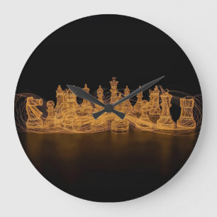 Horloge murale des pièces d'échecs lumineuses