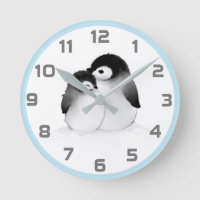 Horloge murale des pingouins gris bleu mignon