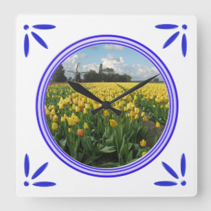 Horloge murale des tulipes à moulin Delft-Blue-Car