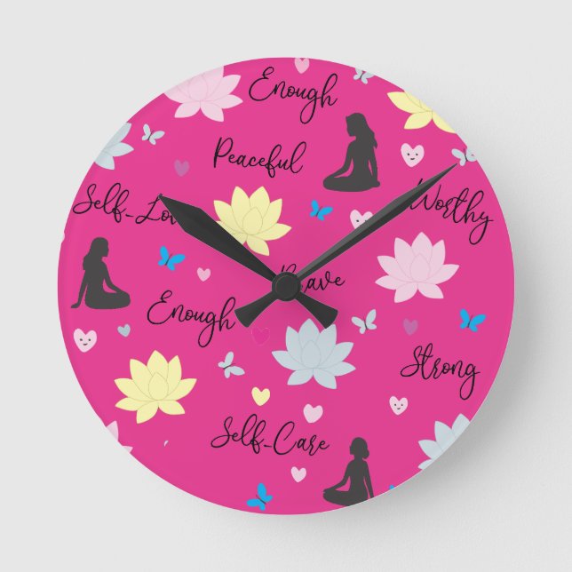 Horloge murale | Design Boho Lotus Rose (Aiguilles (Recto)