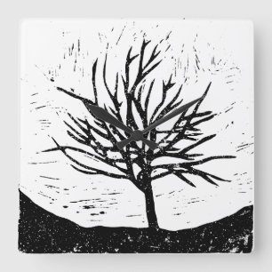 Horloge murale d'impression linéaire de l'arbre au