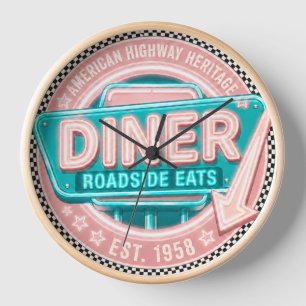 Horloge murale Diner Roadside Eats Vintage 1950