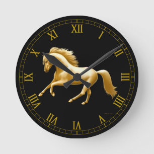 Horloge murale d'or galopante de cheval
