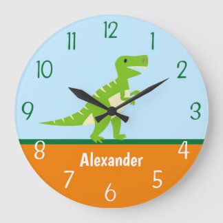 Horloge murale d'orange de vert bleu de dinosaure