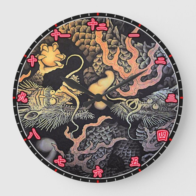 Horloge murale Dragons Temple Japonais Numéros Kan (Recto)