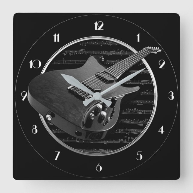 Horloge murale du Carré de guitare électrique noir (Recto)