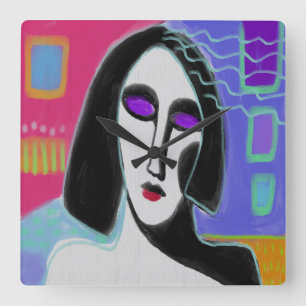 Horloge murale du Carré de peinture Abstraite d'or