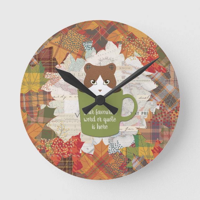 Horloge murale du chat en pause automne (Recto)