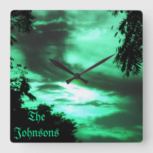 Horloge murale du ciel nuageux vert *personnalisez