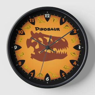 Horloge murale du dinosaure orange préhistorique