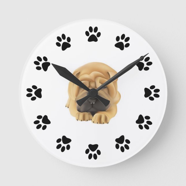 Horloge murale du Empreinte de patte Shar Pei (Recto)