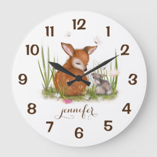 Horloge murale du lapin de cerf d'animaux de bois
