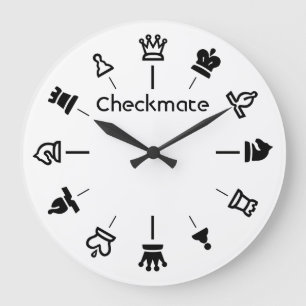Horloge murale du matchs - pièces d'échecs en blan