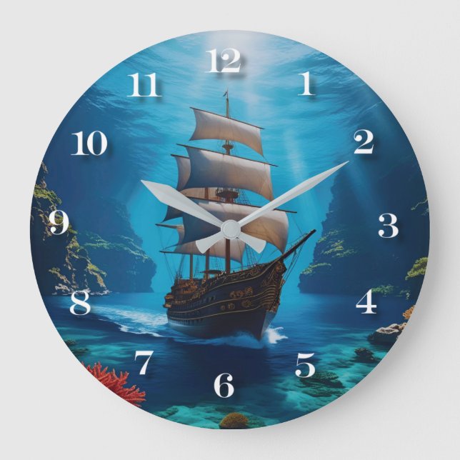 Horloge murale du navire pirate nautique - Océan s (Recto)
