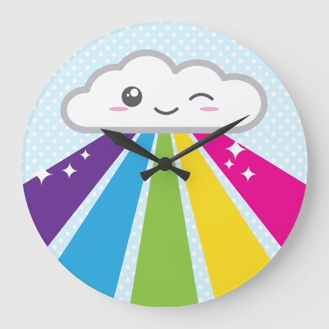 Horloge murale du nuage Kawaii et de l'arc en ciel (Recto)