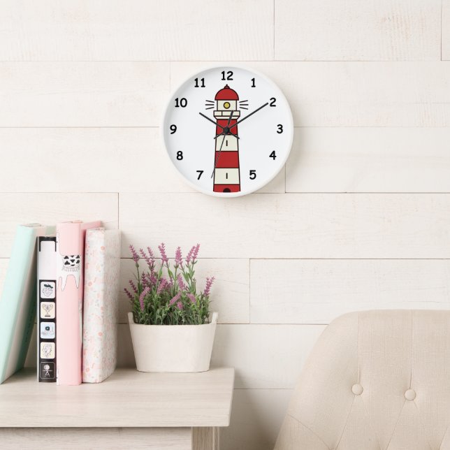 Horloge murale du phare rouge et blanc (Salle de lecture)