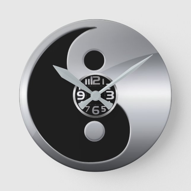 horloge murale du yin yang en argent et noir (Recto)