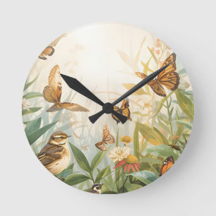 Horloge murale Éco Nature – Oiseaux aquarelle, pla