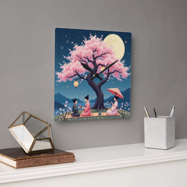 Horloge murale élégante à fleurs de cerisier Hanam (Bureau)