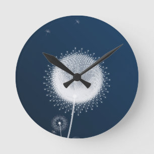 Horloge murale élégante à motif de pissenlit bleu