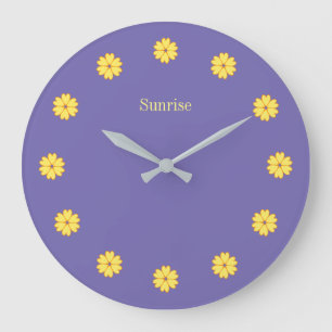 Horloge murale élégante bleu lavande et fleurs