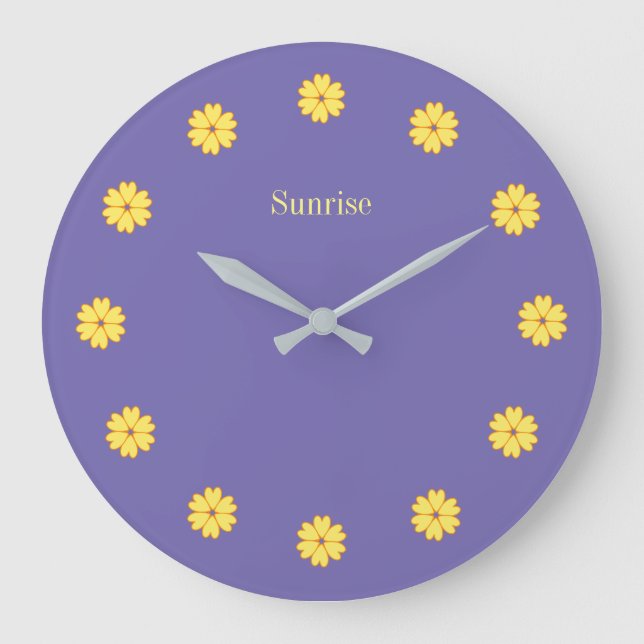 Horloge murale élégante bleu lavande et fleurs (Recto)