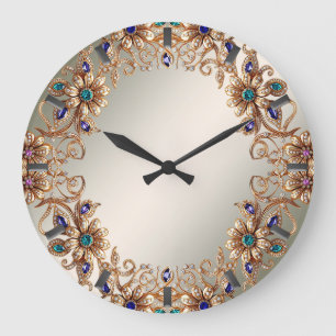 Horloge murale élégante en fleurs de bijoux en or