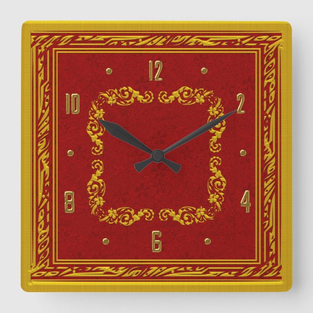 Horloge murale élégante rouge et jaune or (Recto)