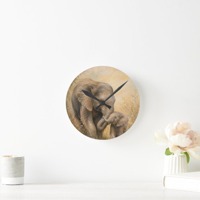 Horloge murale éléphant mère et bébé |  (Maison)