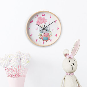 Horloge murale éléphant rose mignonne Décor cham
