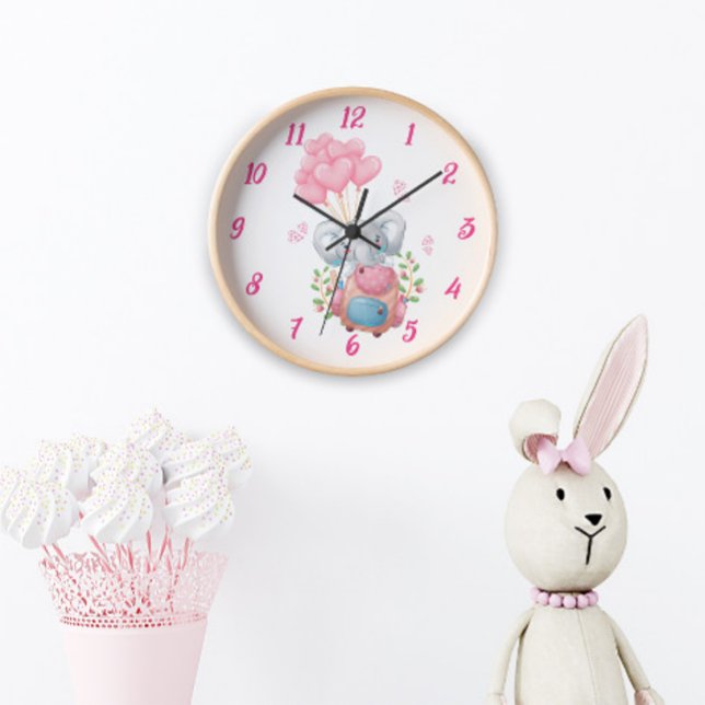 Horloge murale éléphant rose mignonne | Décor cham (Créateur téléchargé)