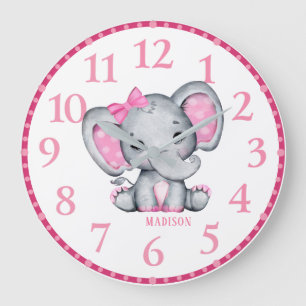 Horloge murale éléphant rose personnalisée pour fi