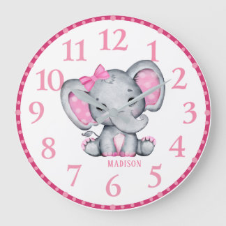 Horloge murale éléphant rose personnalisée pour fi