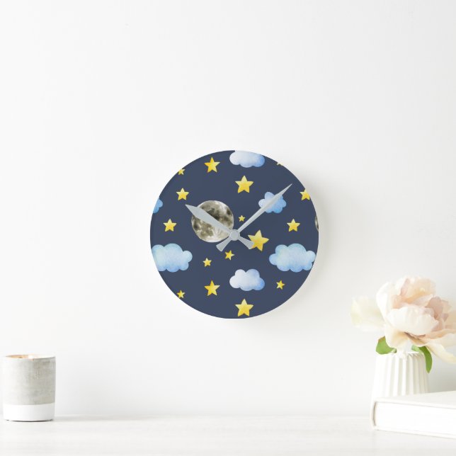 Horloge murale en acrylique ciel nocturne lune et  (Maison)