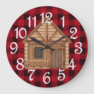 Horloge murale en acrylique de chalet en rondins r