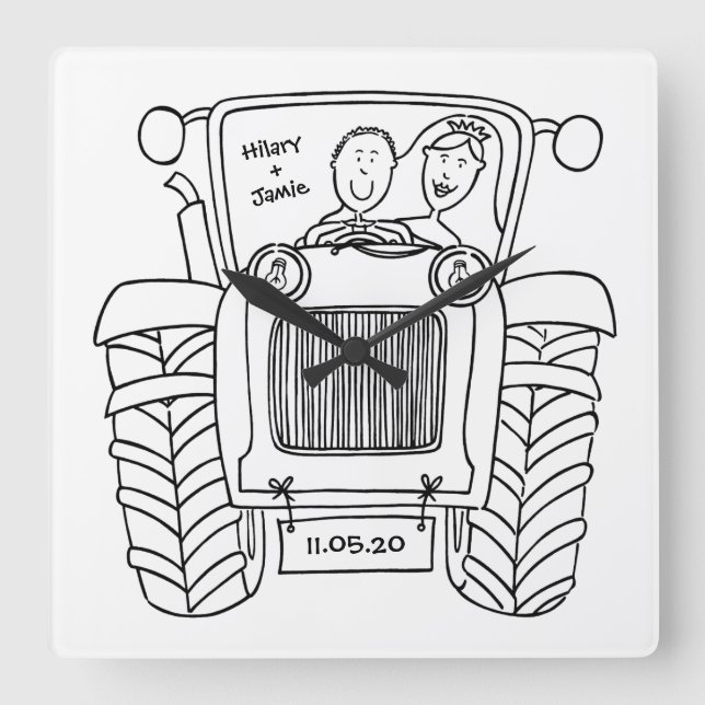 Horloge murale en acrylique de mariage de tracteur (Recto)