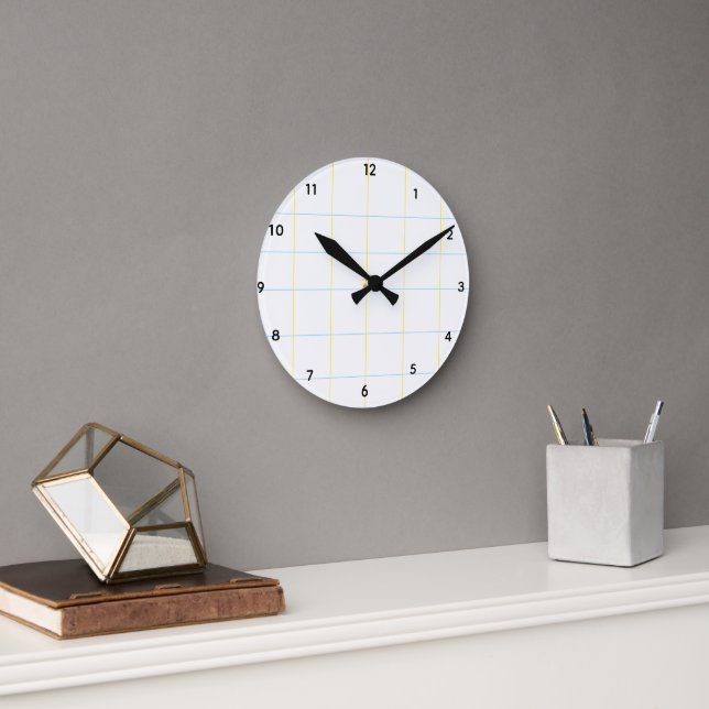 Horloge murale en acrylique jaune, bleu et blanc u (Bureau)