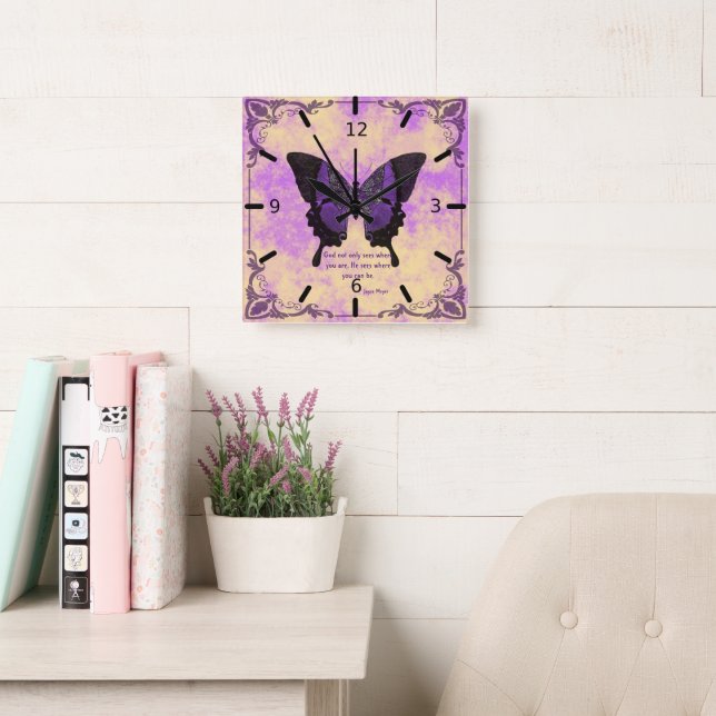 Horloge murale en acrylique papillon violet/noir d (Salle de lecture)