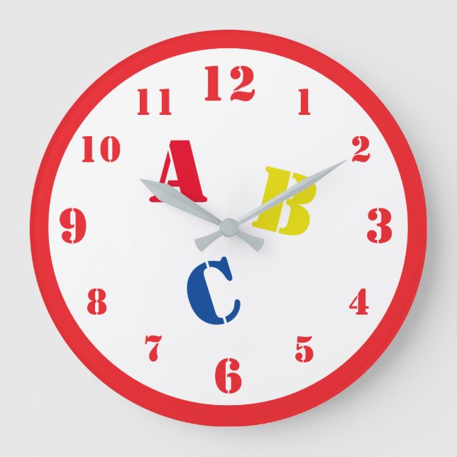 Horloge murale en acrylique pour nurserie ABC (Recto)