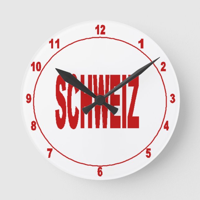 Horloge murale en acrylique, Ronde Medium  SCHWEIZ (Recto)