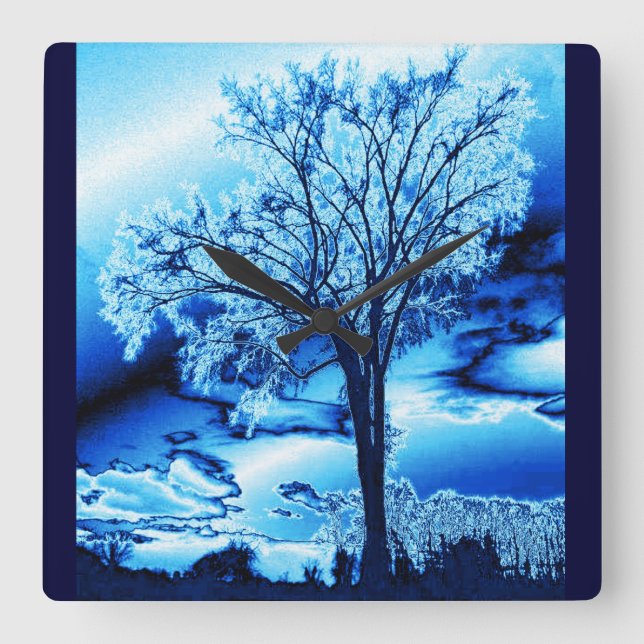 Horloge murale en arbre givré bleu (Recto)