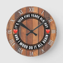 Horloge murale en bois du cinquième anniversaire d