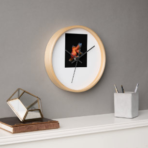 Horloge murale en bois moderne noire et poisson ro