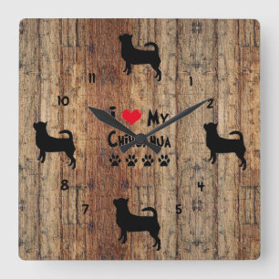 Horloge murale en bois rustique Faux Chihuahua