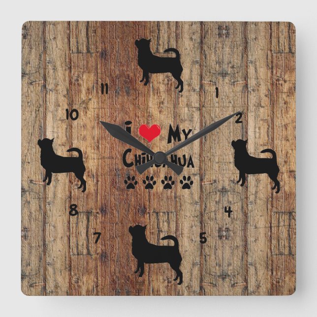 Horloge murale en bois rustique Faux Chihuahua (Recto)