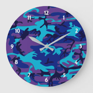 Horloge murale en camouflage bleu foncé et violet