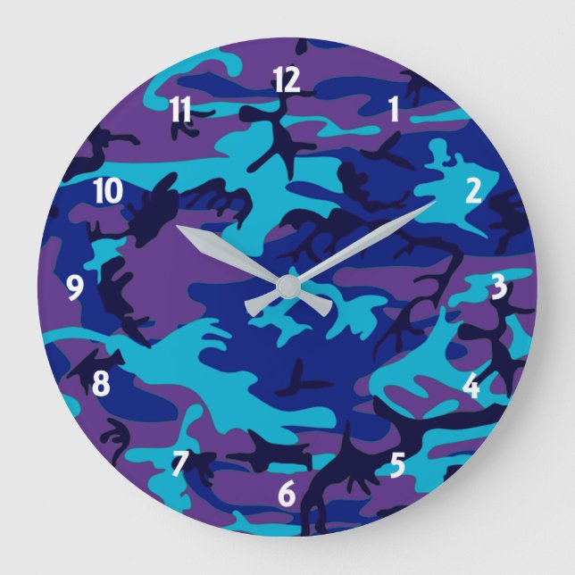 Horloge murale en camouflage bleu foncé et violet (Recto)